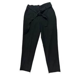 Halogen Belted Tie Ankle Trouser Pants Womens Sz 2P Black Pleated Waist Workwear